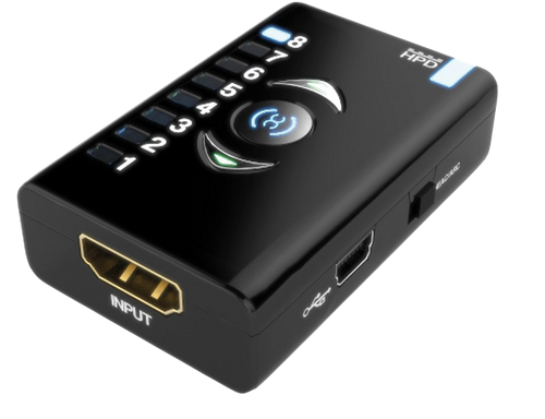 Dr HDMI mit HDMI-Eingang, Mini-USB-Anschluss und beleuchteten EDID-Bank-LEDs